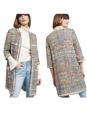 ett:twa Anthropologie Berwyn Tweed Silk Blend Jacket Coat Open Front M